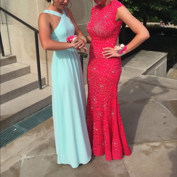 Betsy and Adam Pink Rhinestone Prom Dress - Picture 6 of 6